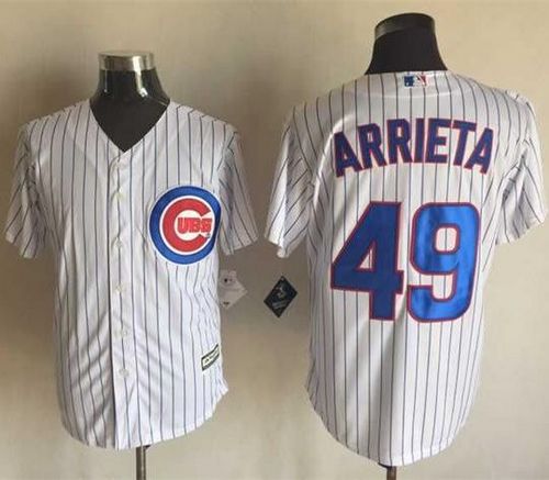 Cubs #49 Jake Arrieta White Strip New Cool Base Stitched MLB Jersey - Click Image to Close
